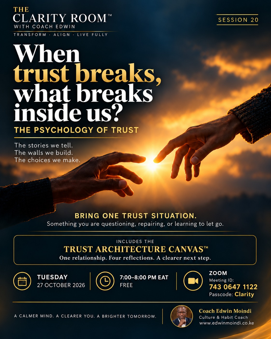 Clarity Tuesday poster: The Psychology of Trust, Tuesday 27 October 2026, 7:00–8:00 PM EAT